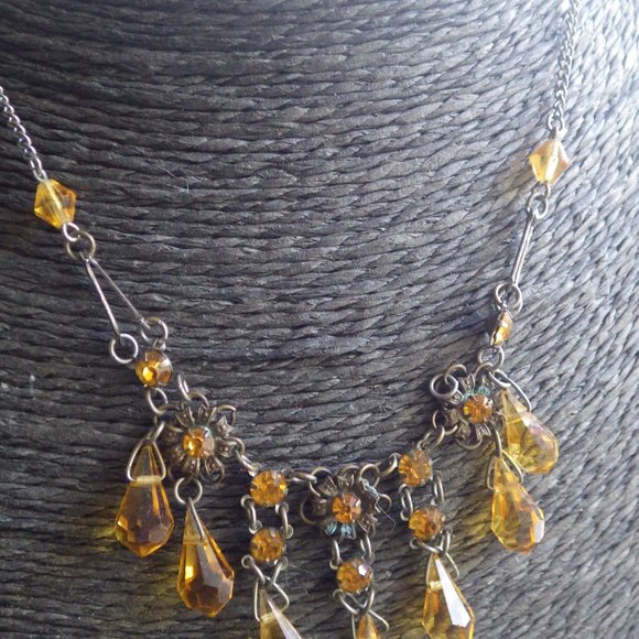 Gorgeous Antique Citrine Glass Necklace Choker - Picture 11 of 11